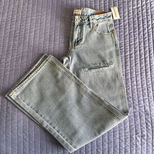 PacSun Carlina Sparkle Meshed Distressed Light Wash Baggy Low Rise Wide Leg